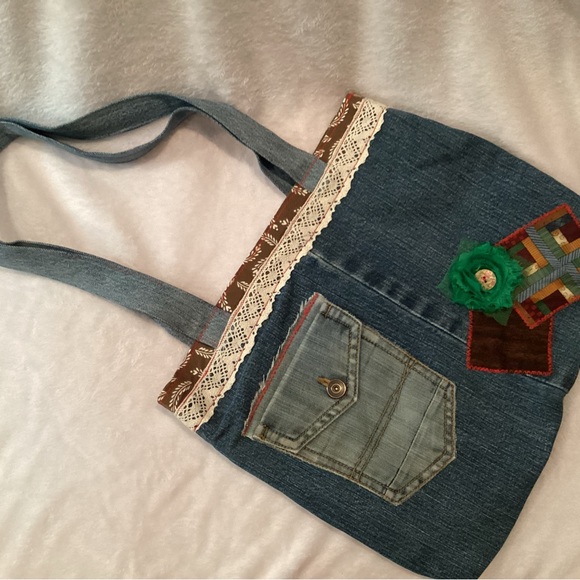 Denim Tote with Lace and Patchwork NWOT - Picture 1 of 6